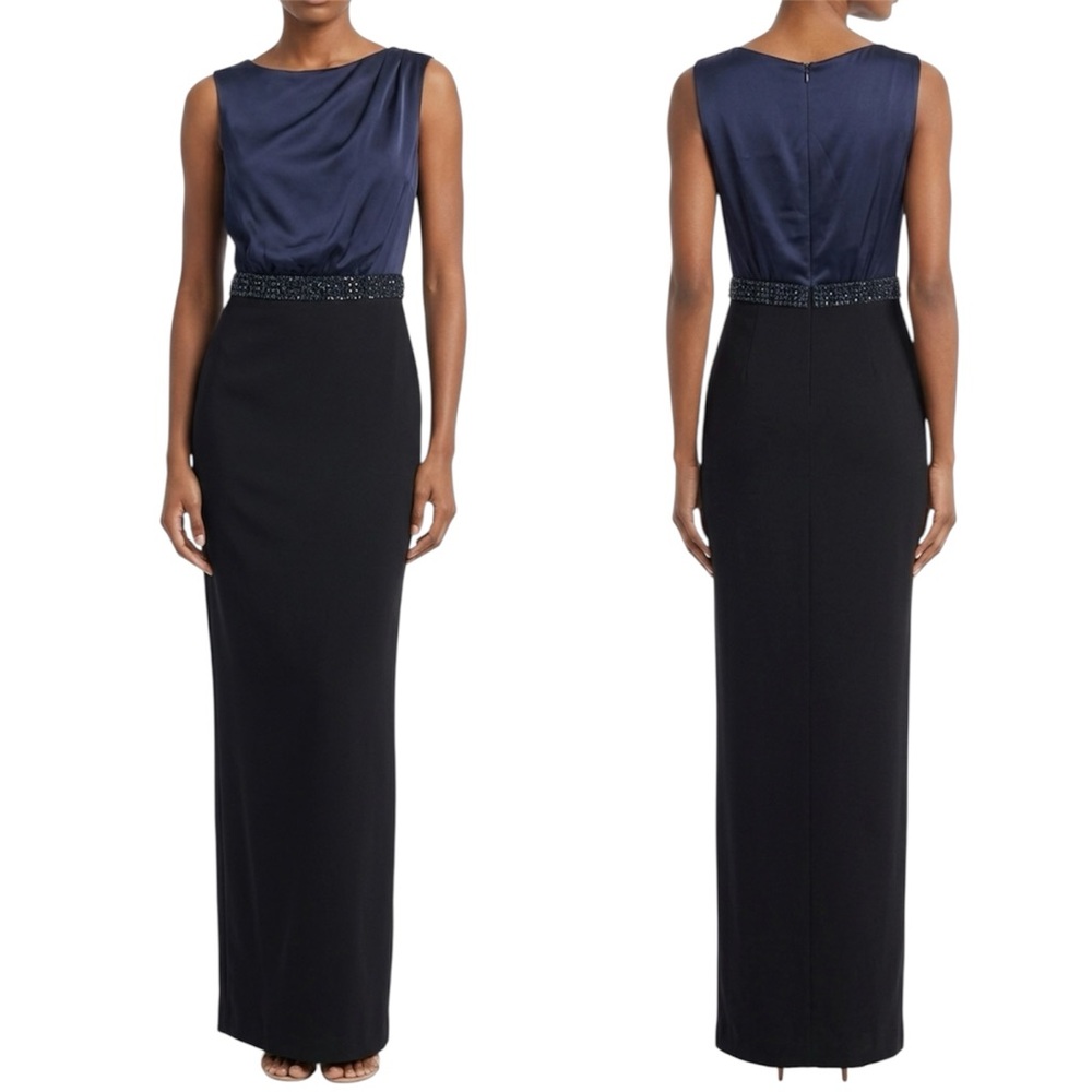 St. John Elegant Navy Caviar Shimmery Sleeveless Column Gown